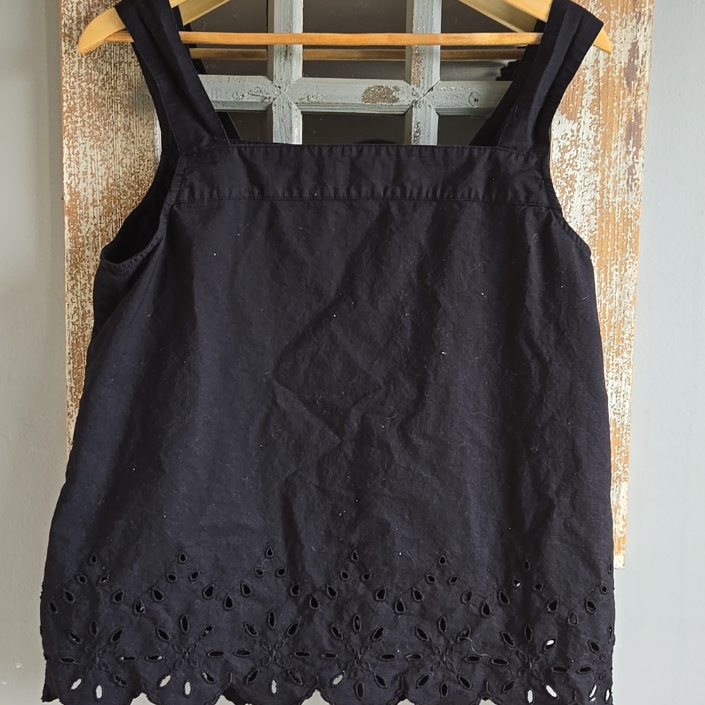 LOFT Black Eyelet-Hem Square Neck Tank - Picture 3 of 4